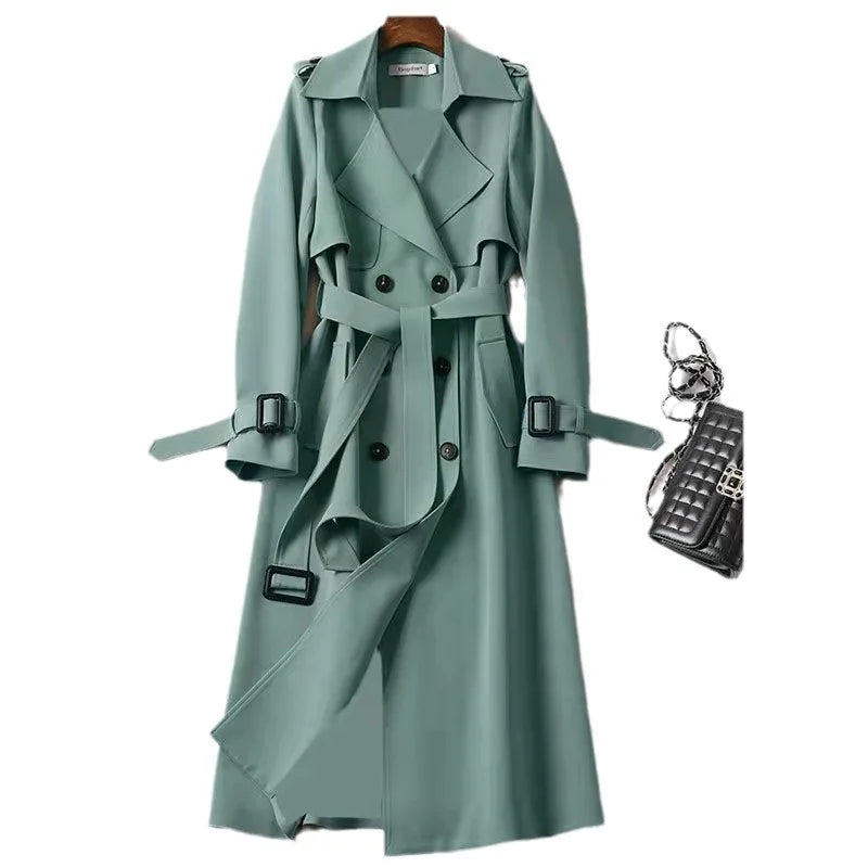 Women's Trench Coat 2024 Autumn Korean Long Jacket with Belt Solid Double-breasted British Style Khaki Coat For Women Red Blue