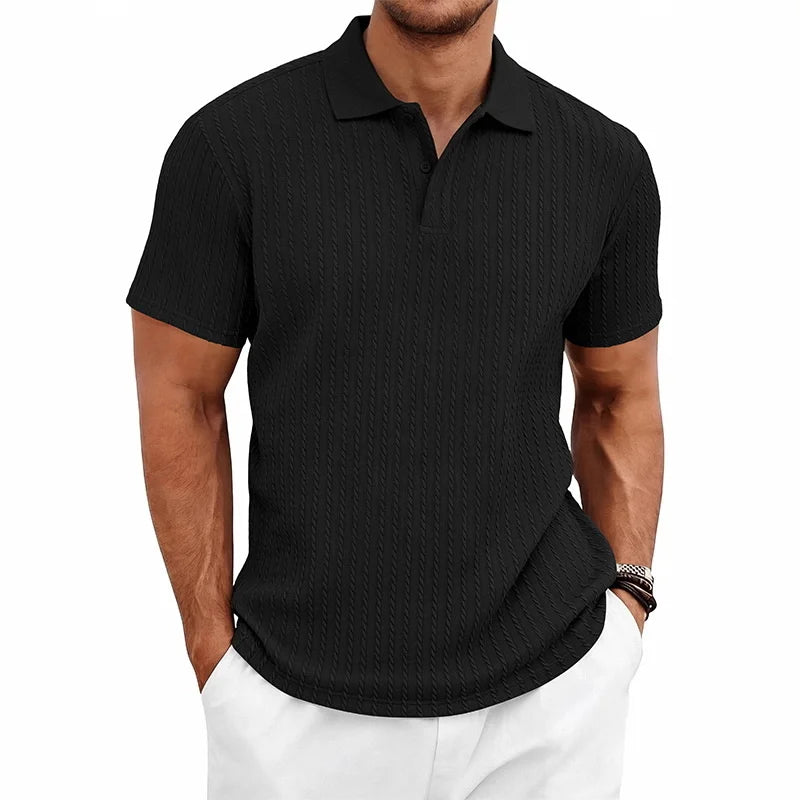 Ethan – Textured Knit Short-Sleeve Polo