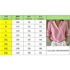 New Women V Neck Knit Sweater Long Sleeve Ribbed Cuff Loose Fit Solid Color Soft Warm Pullover Elegant Fall Winter Casual Jumper